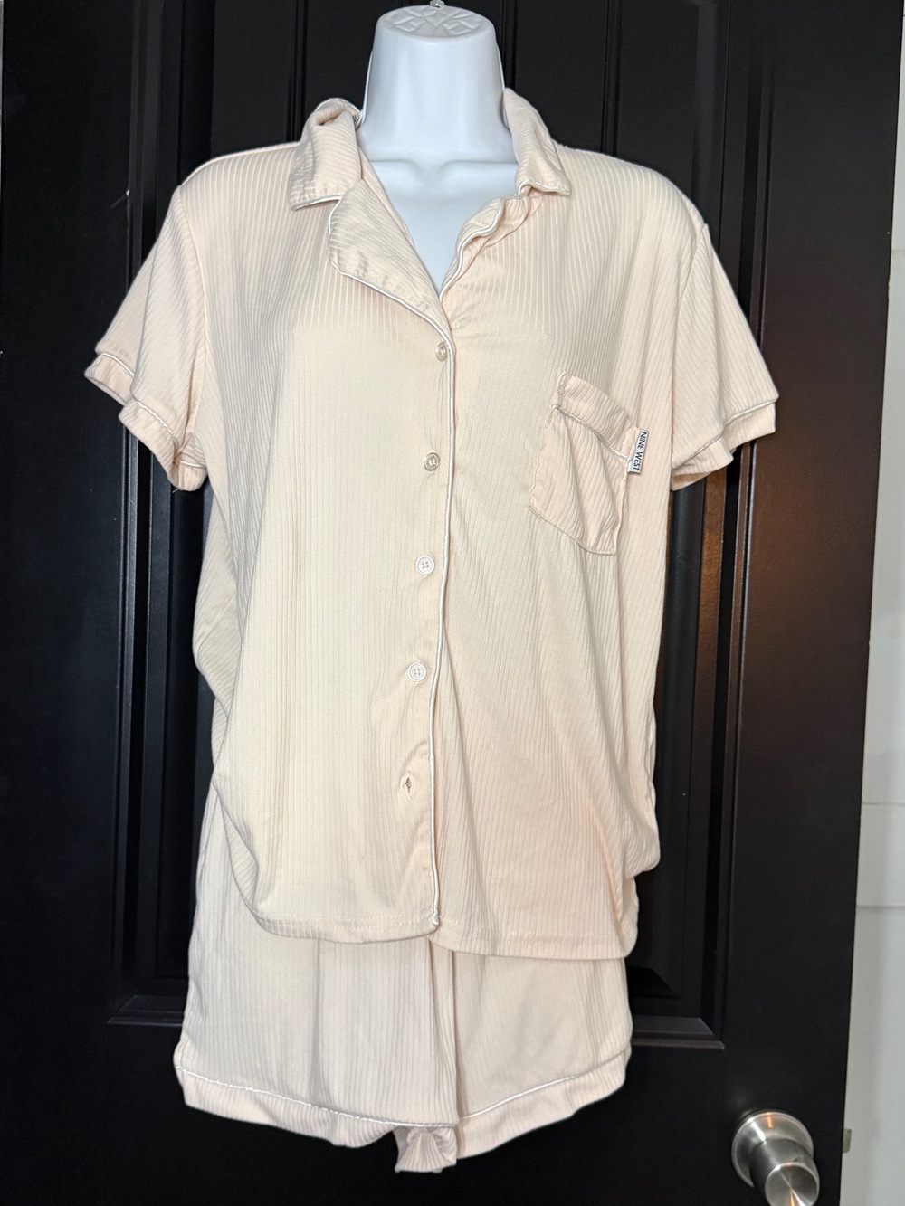 Nine West Cream Ribbed Short Pajama Set